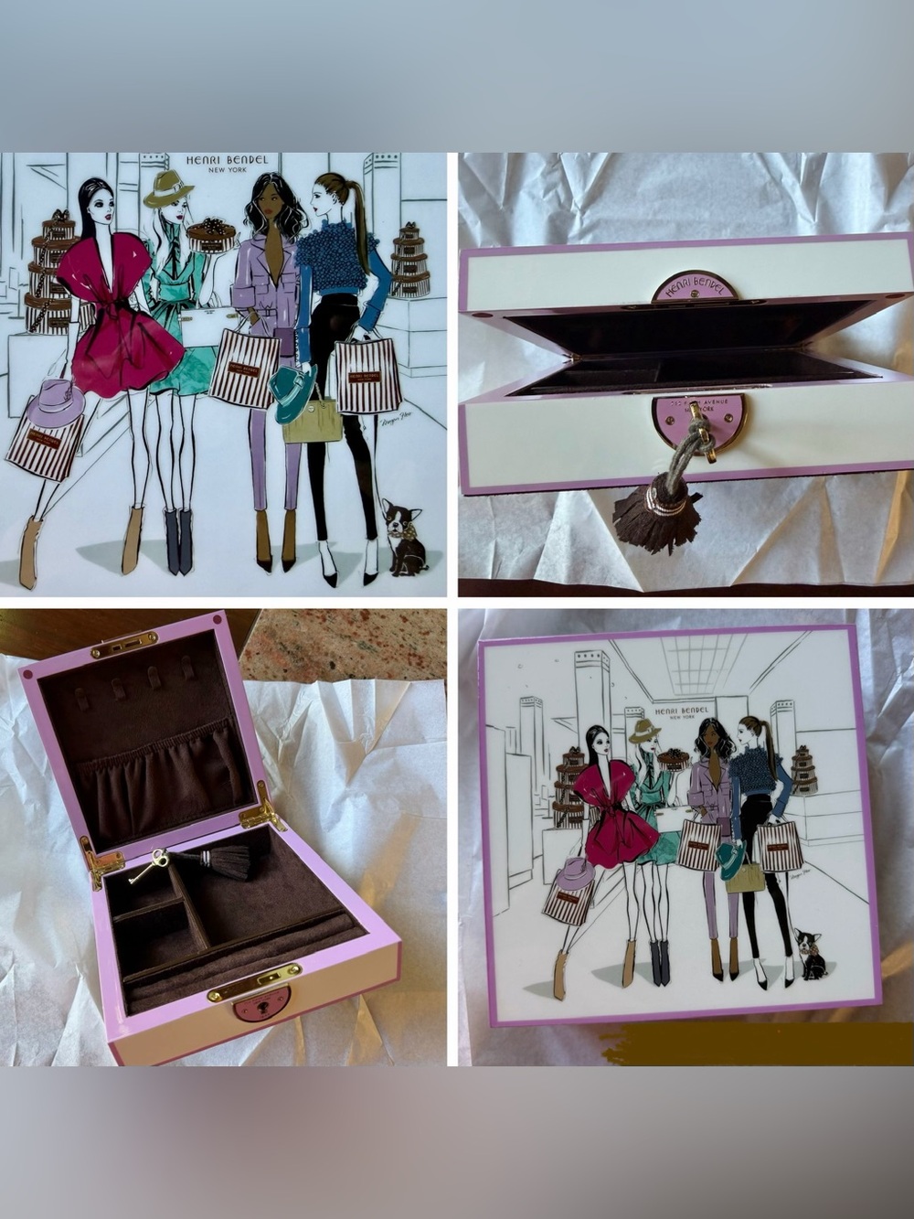 Henri Bendel Pink and White Illustrated Jewelry Box